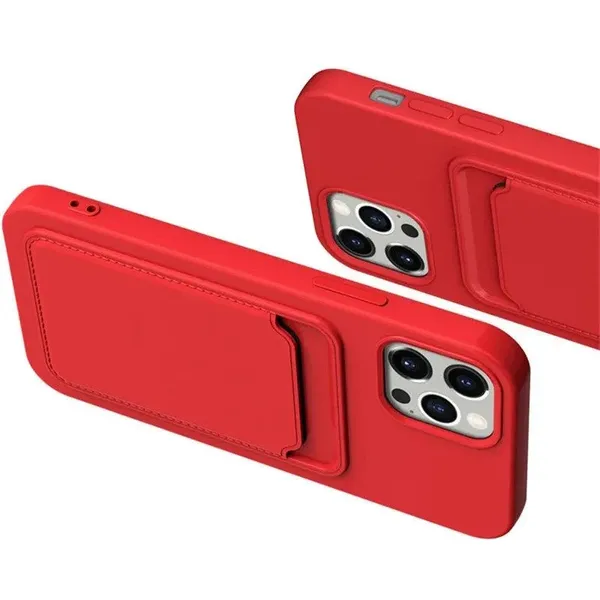 Silikonowe etui Card Case z kieszonką na kartę do iPhone 12 Pro - koralowe