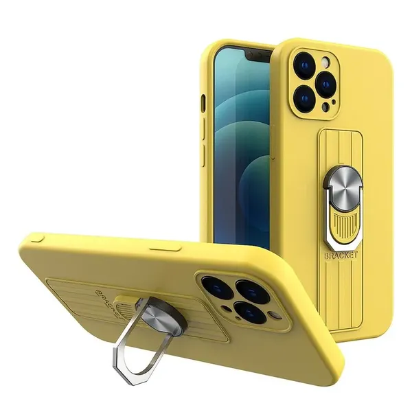 Ring Case silikonowe etui z uchwytem na palec i podstawką do iPhone 11 Pro żółty