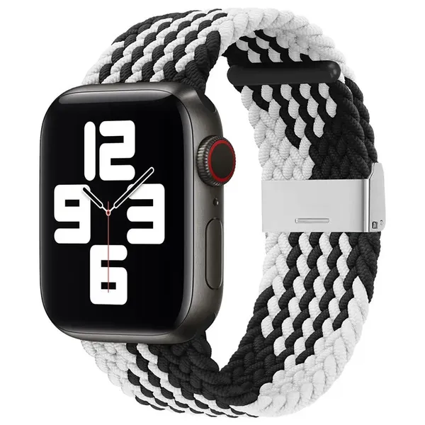 Pleciony materiałowy pasek bransoletka Strap Fabric opaska do Apple Watch 42 / 44 / 45 / 49 mm - czarno-biały