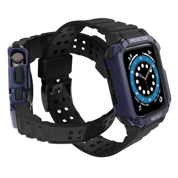 Pasek z etui ochronnym Protect Strap Band do Apple Watch 42 / 44 / 45 mm opaska obudowa pancerna - czarny, niebieski