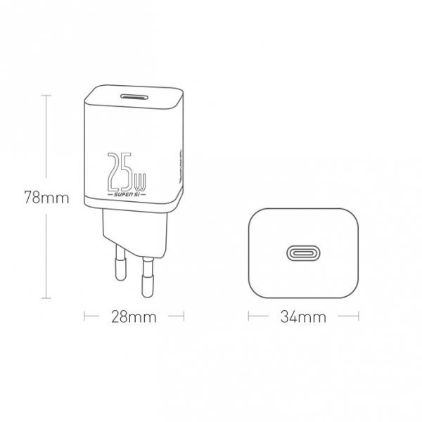 Baseus Super Si 1C szybka ładowarka USB Typ C 25W Power Delivery Quick Charge biały (CCSP020102)