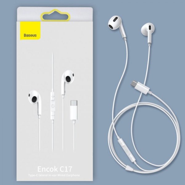 Baseus Encok C17 douszne słuchawki na kablu z mikrofonem USB-C - białe