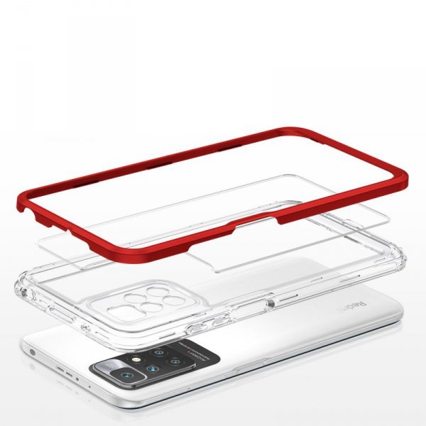 Clear 3in1 etui do Xiaomi Redmi 10 żelowy pokrowiec z ramką czerwony