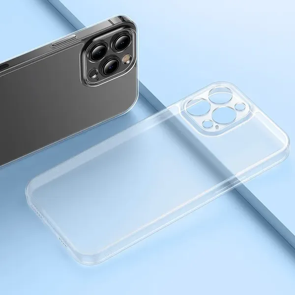 Baseus Frosted Glass Case etui pokrowiec do iPhone 13 Pro sztywna obudowa z żelową ramką przezroczysty (ARWS000702)