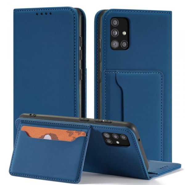 Magnet Card Case etui do Samsung Galaxy A13 5G pokrowiec portfel na karty kartę podstawka niebieski