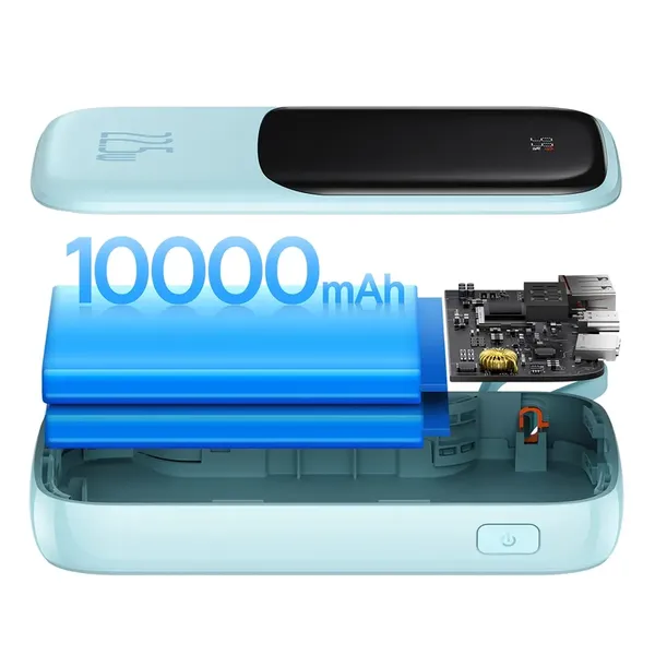 Baseus Qpow powerbank 10000mAh wbudowany kabel USB Typu C 22.5W Quick Charge SCP AFC FCP niebieski (PPQD020103)