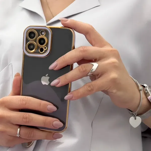 Fashion Case etui do iPhone 12 żelowy pokrowiec ze złotą ramką czerwony