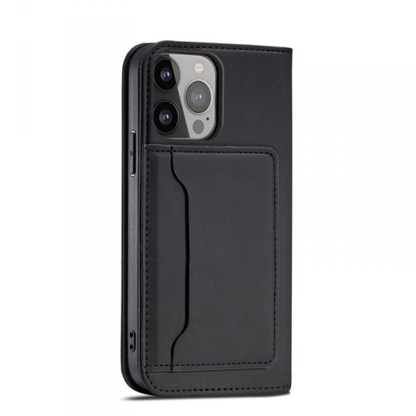 Magnet Card Case etui iPhone 14 Pro Max pokrowiec z klapką portfel podstawka czarne