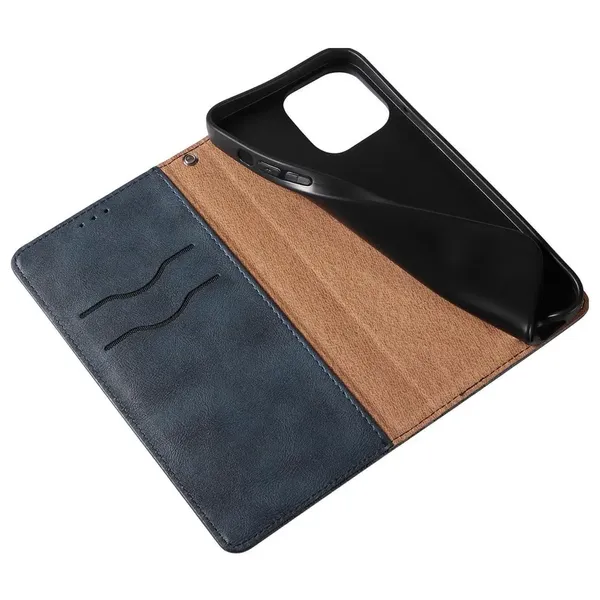 Magnet Strap Case etui iPhone 14 Pro Max pokrowiec z klapką portfel mini smycz podstawka niebieskie
