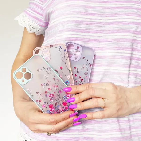 Design Case etui do iPhone 12 Pro pokrowiec w kwiaty jasnozielony