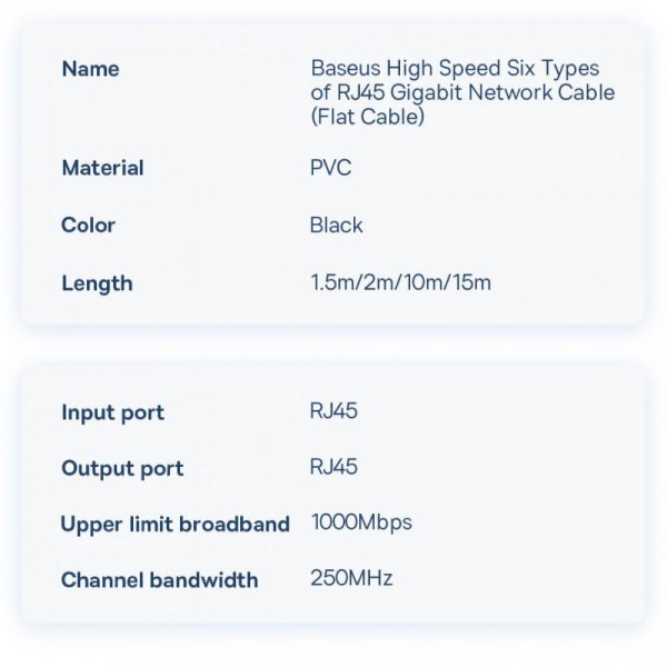 Baseus Speed Six kabel sieciowy płaski RJ45 1000Mbps 2m czarny (WKJS000101)