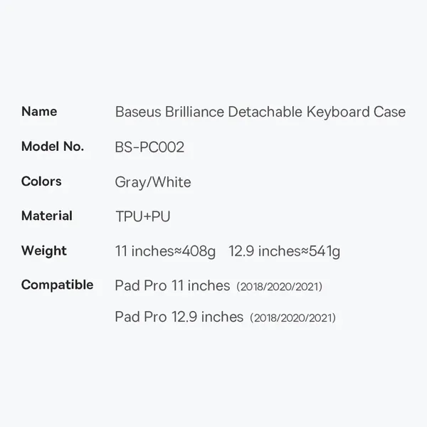 Baseus Brilliance etui z klawiaturą na iPad Pro 11" (2018 / 2020 / 2021) biały (ARJK000002)