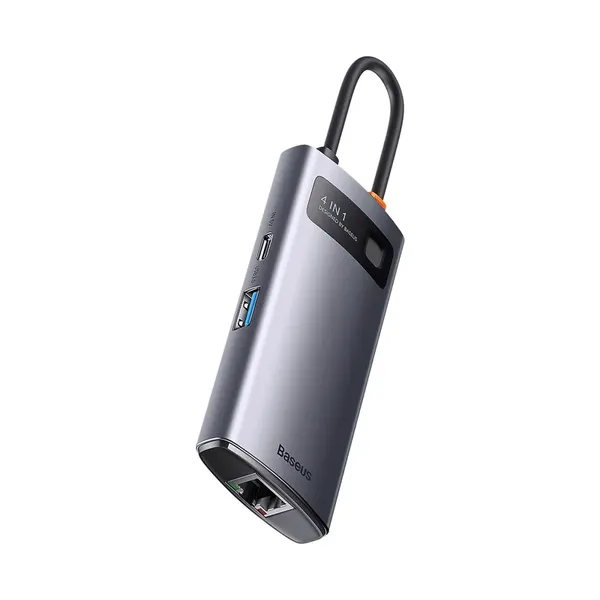 Baseus Metal Gleam Series stacja dokująca HUB 4 w 1 USB Typ C - 3 x USB 3.2 Gen. 1 / RJ45 (WKWG070113)