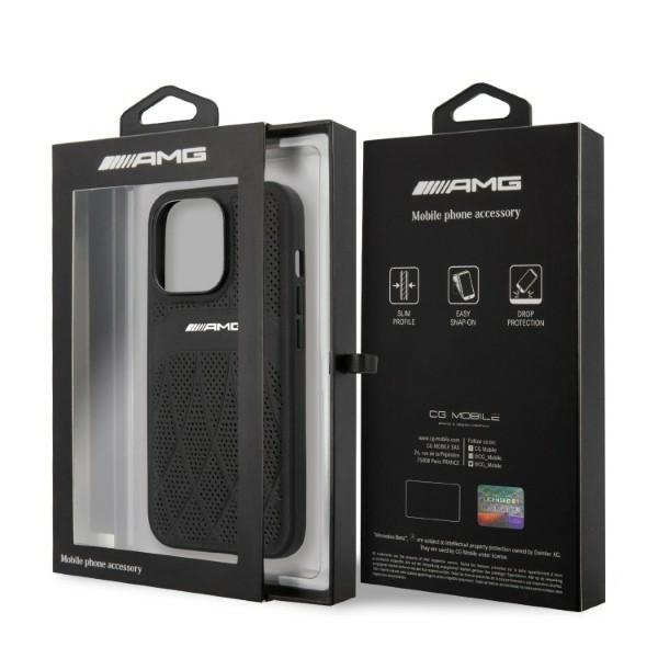 AMG AMHCP13XOSDBK iPhone 13 Pro Max 6,7&quot;czarny/black hardcase Leather Curved Lines