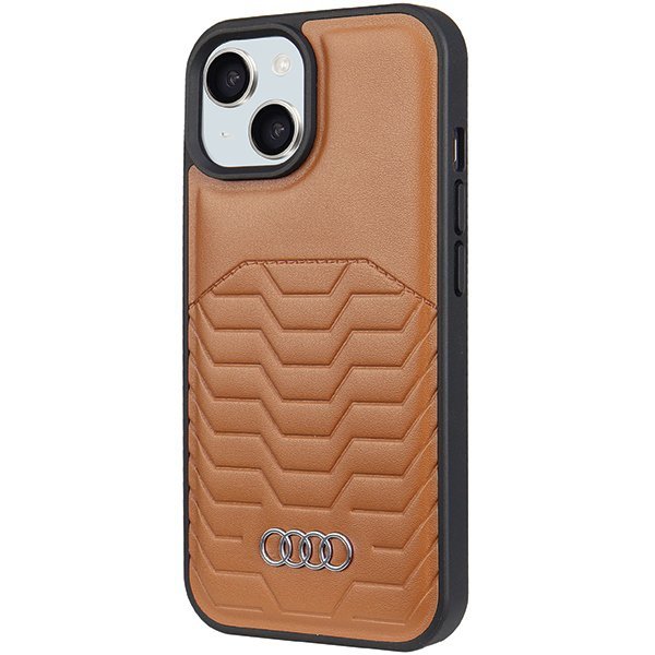 Audi Synthetic Leather MagSafe iPhone 15 / 14 / 13 6.1&quot; brązowy/brown hardcase AU-TPUPCMIP15-GT/D3-BN