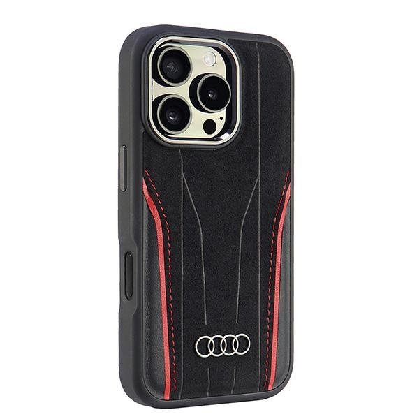 Audi Genuine Leather MagSafe iPhone 16 Pro 6.3&quot; czarno-czerwony/black-red hardcase AU-TPUPCMIP16P-R8/D3-RD