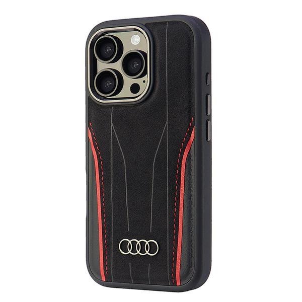 Audi Genuine Leather MagSafe iPhone 16 Pro 6.3&quot; czarno-czerwony/black-red hardcase AU-TPUPCMIP16P-R8/D3-RD