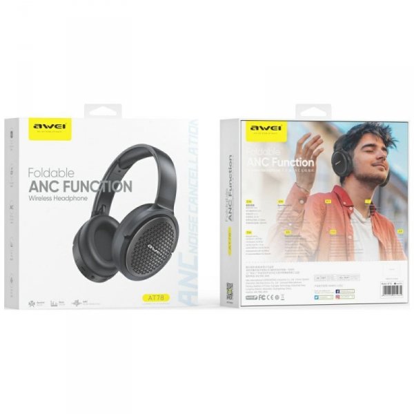 AWEI słuchawki nauszne Bluetooth AT78    ANC czarny/black