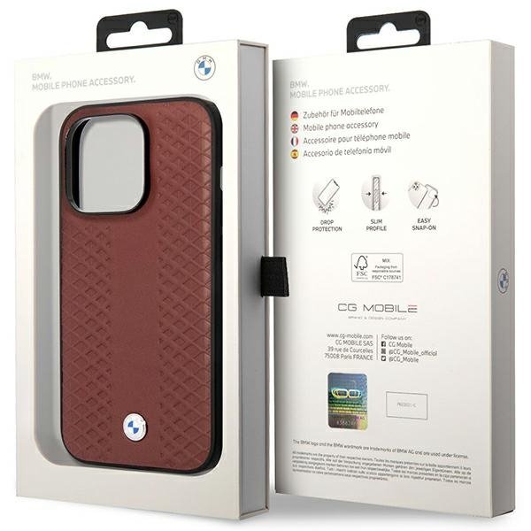 Etui BMW BMHMP14X22RFGR iPhone 14 Pro Max 6,7&quot; burgundowy/burgundy Leather Diamond Pattern MagSafe