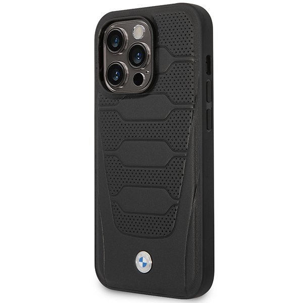 Etui BMW BMHMP14L22RPSK iPhone 14 Pro 6,1&quot; czarny/black Leather Seats Pattern MagSafe