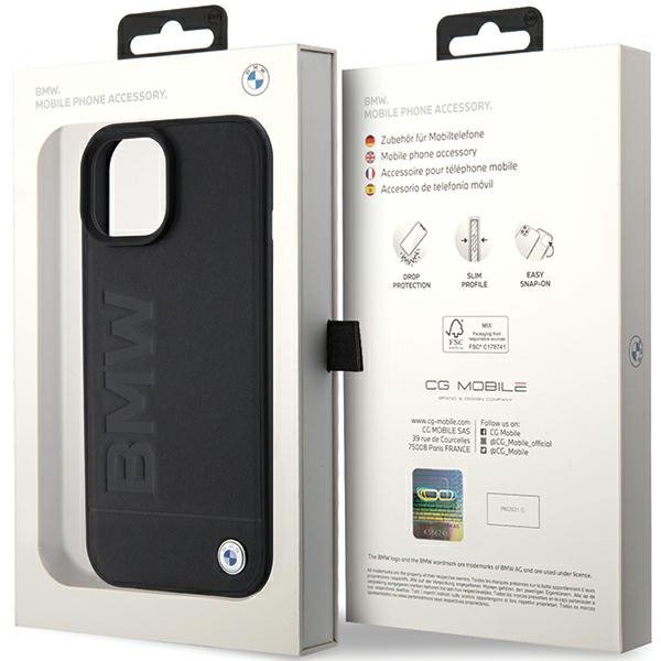 BMW BMHCP15MSLLBK iPhone 15 Plus / 14 Plus 6.7&quot; czarny/black Leather Hot Stamp