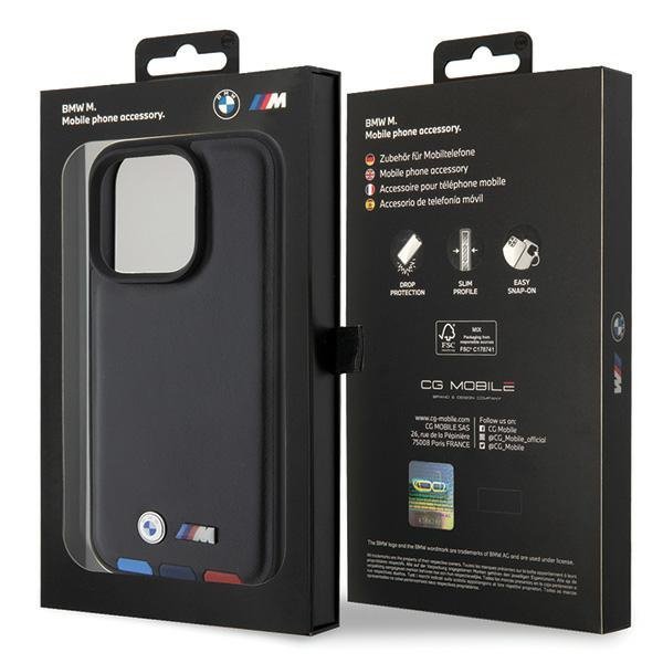BMW BMHCP15L22PTDK iPhone 15 Pro 6.1&quot; czarny/black Leather Stamp Tricolor