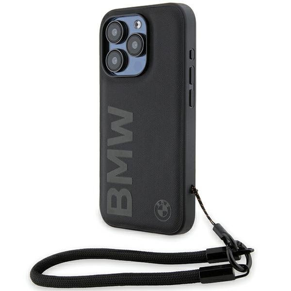 BMW BMHCP15L23RMRLK iPhone 15 Pro 6.1&quot; czarny/black hardcase Signature Leather Wordmark Cord