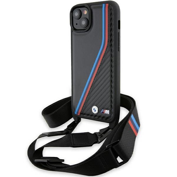 BMW BMHCP15M23PSVTK iPhone 15 Plus / 14 Plus 6.7&quot; czarny/black hardcase M Edition Carbon Tricolor Lines & Strap