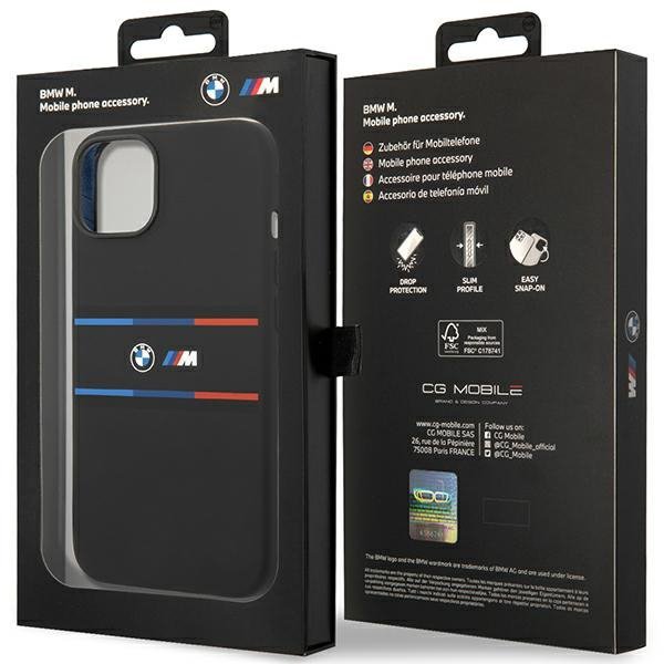 BMW BMHCP15S22SDTK iPhone 15 / 14 / 13 6.1&quot; czarny/black hardcase M Silicone Tricolor Lines