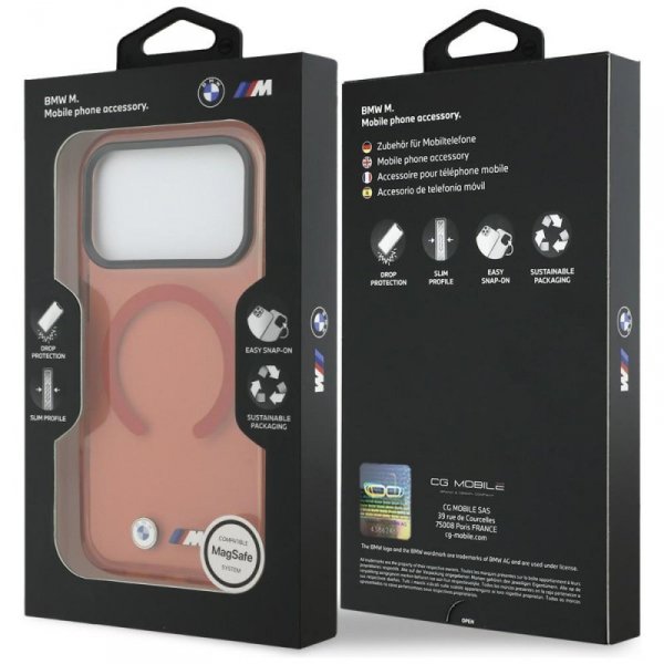 Etui BMW M IML Shockproof Metal Logos    MagSafe do iPhone 17 Pro pomarańczowy
