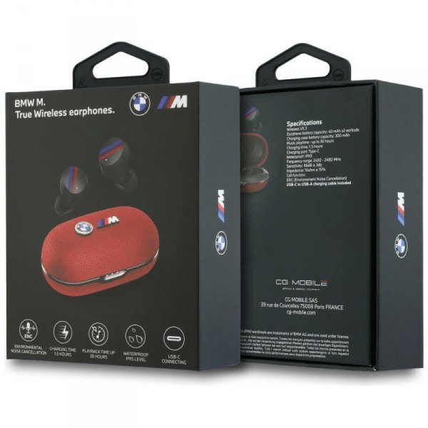 Słuchawki Bluetooth TWS BMW M Metal Logo ENC czarwony