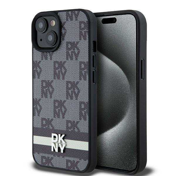 DKNY DKHCP14SPCPTSSK iPhone 14 / 15 / 136.1&quot; czarny/black hardcase Leather Checkered Mono Pattern & Printed Stripes
