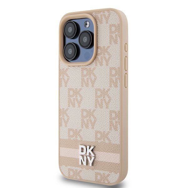 DKNY DKHCP15LPCPTSSP iPhone 15 Pro6.1&quot; różowy/pink hardcase Leather Checkered Mono Pattern & Printed Stripes