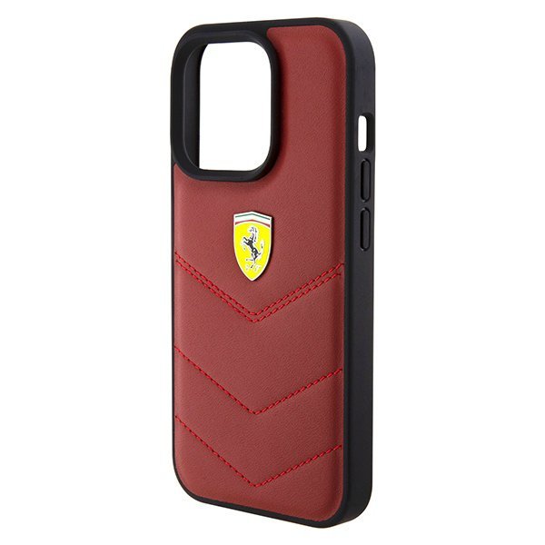 Ferrari FEHCP15LRDUR iPhone 15 Pro 6.1&quot; czerwony/red hardcase Leather Stitched Lines