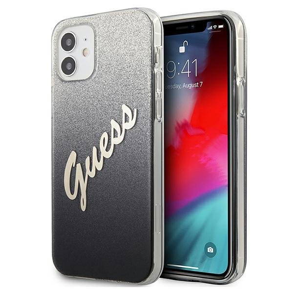 Guess GUHCP12SPCUGLSBK iPhone 12 mini5,4&quot; czarny/black hardcase Glitter Gradient Script