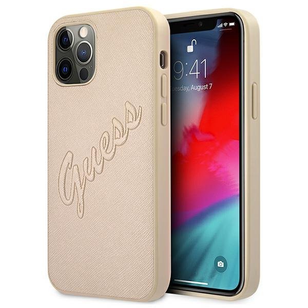 Guess GUHCP12LRSAVSLG iPhone 12 ProMax 6,7&quot; złoty/gold hardcase Saffiano Vintage Script