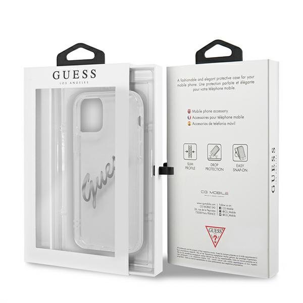 Guess GUHCP12LKTRSVSI iPhone 12 Pro Max 6,7&quot; Transparent hardcase Vintage Script Silver