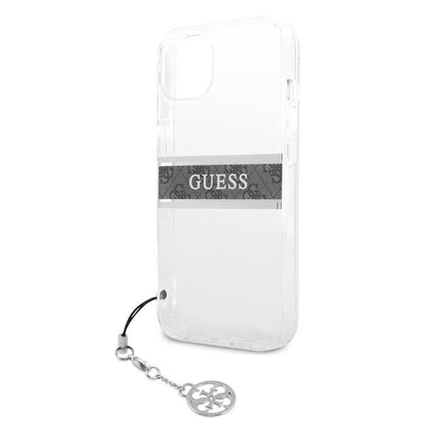 Guess GUHCP13SKB4GGR iPhone 13 mini 5,4&quot; Transparent hardcase 4G Grey Strap Charm