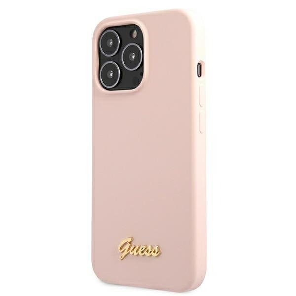 Guess GUHMP13LLSLMGLP iPhone 13 Pro / 13 6,1&quot; jasnoróżowy/light pink hardcase Silicone Script Gold Logo Magsafe