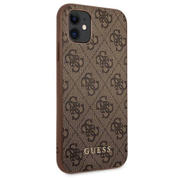 Guess GUHCN61G4GFBR iPhone 11 / Xr 6,1&quot;brązowy/brown hard case 4G Metal Gold Logo