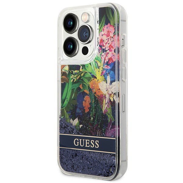 Guess GUHCP14XLFLSB iPhone 14 Pro Max 6,7&quot; niebieski/blue hardcase Flower Liquid Glitter