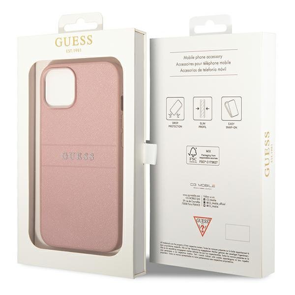 Guess GUHCP14MPSASBPI iPhone 14 Plus / 15 Plus 6.7&quot; różowy/pink Saffiano Strap