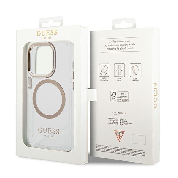 Guess GUHMP14LHTRMD iPhone 14 Pro 6,1&quot; złoty/gold hard case Metal Outline Magsafe