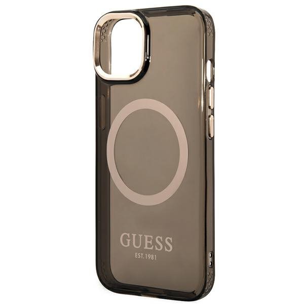 Guess GUHMP14SHTCMK iPhone 14 / 15 / 13 6.1&quot; czarny/black hard case Gold Outline Translucent MagSafe