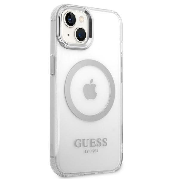 Guess GUHMP14SHTRMS iPhone 14 / 15 / 13 6.1&quot; srebrny/silver hard case Metal Outline Magsafe