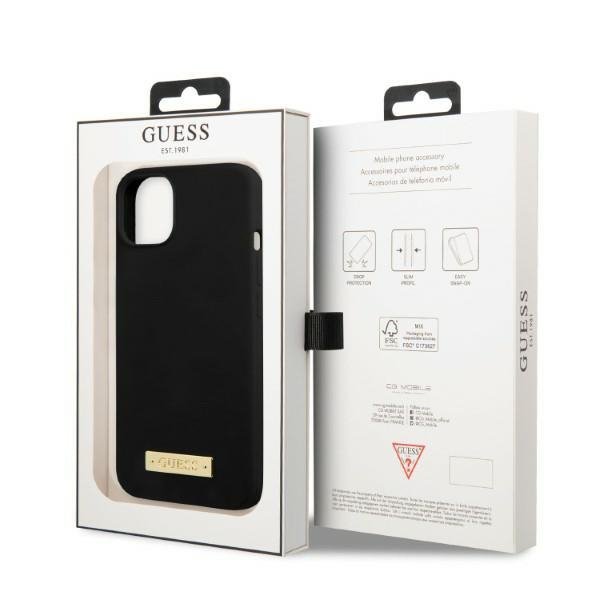 Guess GUHMP13MSPLK iPhone 13 / 14 / 15 6.1&quot; czarny/black hard case Silicone Logo Plate MagSafe