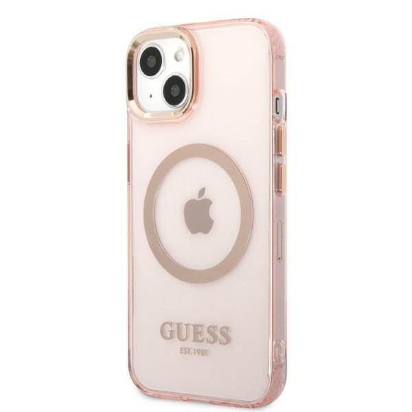 Guess GUHMP13MHTCMP iPhone 13 / 14 / 15 6.1&quot; różowy/pink hard case Gold Outline Translucent MagSafe