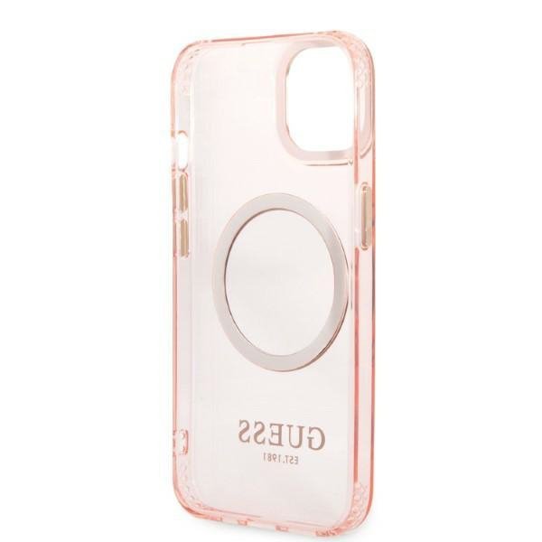 Guess GUHMP13MHTCMP iPhone 13 / 14 / 15 6.1&quot; różowy/pink hard case Gold Outline Translucent MagSafe