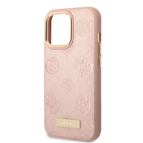 Guess GUHMP13LSAPSTP iPhone 13 Pro / 13 6,1&quot; różowy/pink hardcase Peony Logo Plate MagSafe