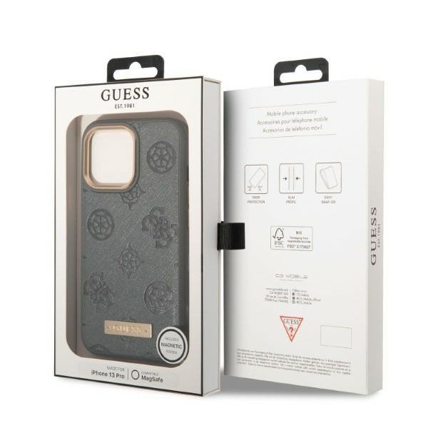 Guess GUHMP13LSAPSTG iPhone 13 Pro / 13 6,1&quot; szary/grey hardcase Peony Logo Plate MagSafe